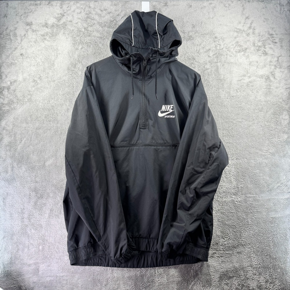 Nike Sportswear Mens XL Black Half Zip Windbreaker Hooded Anorak Jacket Pullover - Picture 5 of 12